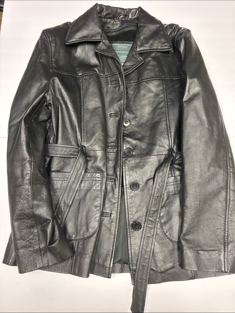 Black Leather Button-Front Jacket